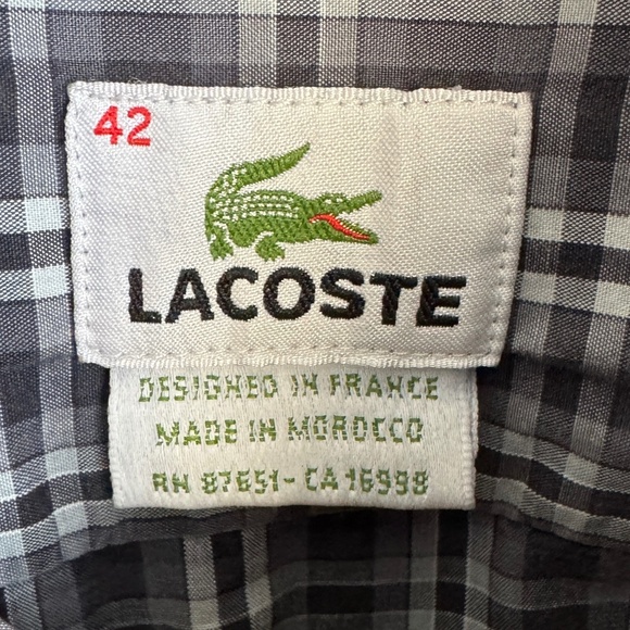 Lacoste Men's Plaid Long Sleeve Button Up Casual Cotton Shirt Gray EU42 (Large) - Picture 2 of 15